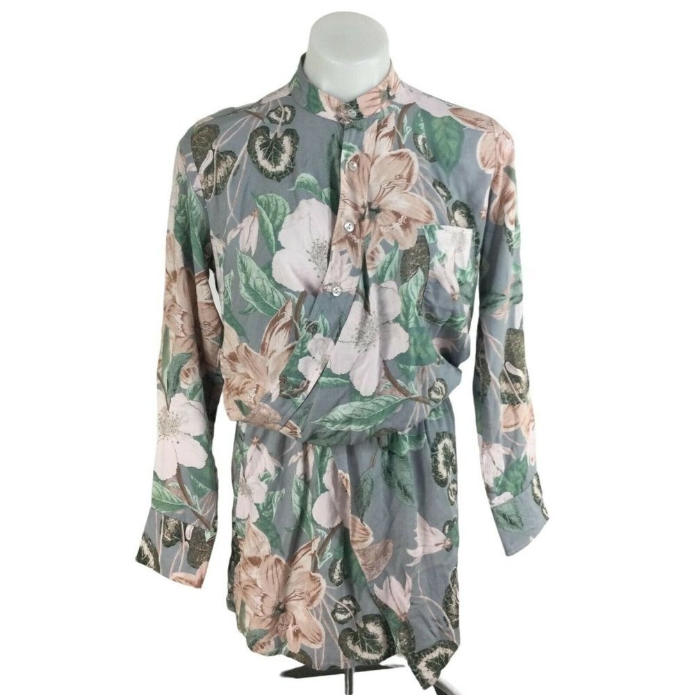 Stillwater Viscose Leaf Print Button Down Long Sleeve  Shirt Dress Size XS